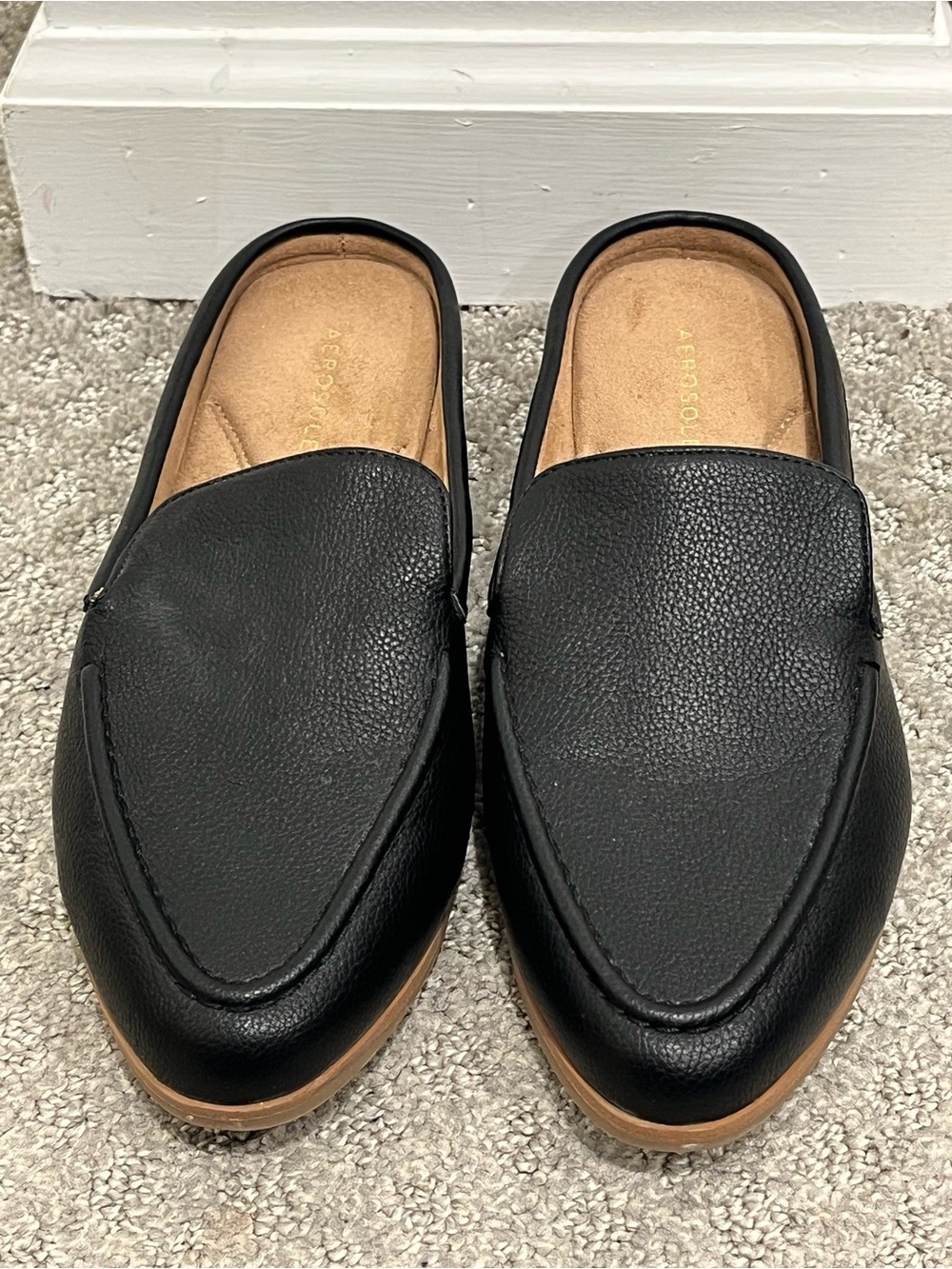AEROSOLES Black Leather Slip-On Mules